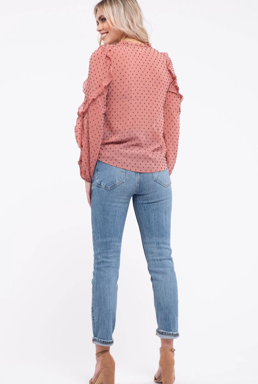 Clip Dot Ruffled Top