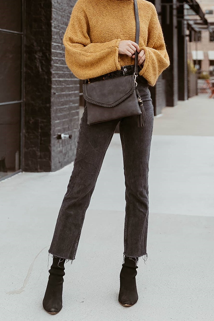 Sloane Flap-over Crossbody w/ Whipstitch and Tassel