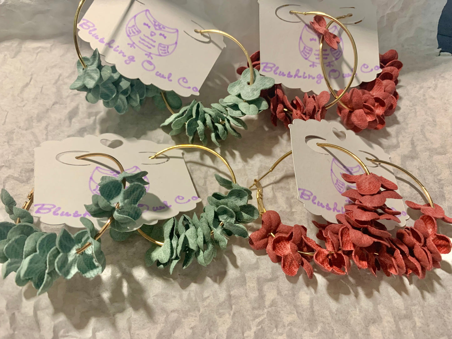 Cloth Flower Hoop Earrings