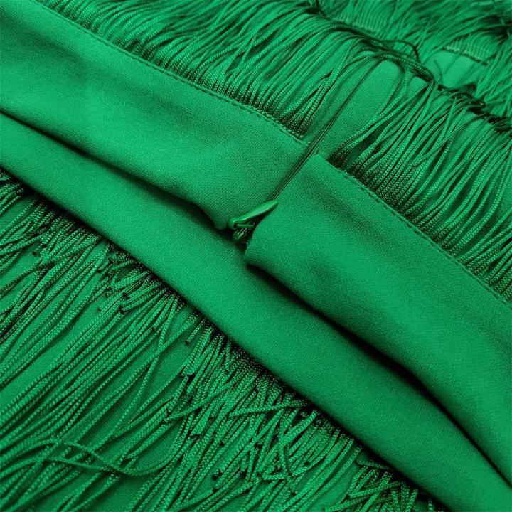 High-Waisted Solid Color Tassel Tiered Skirt