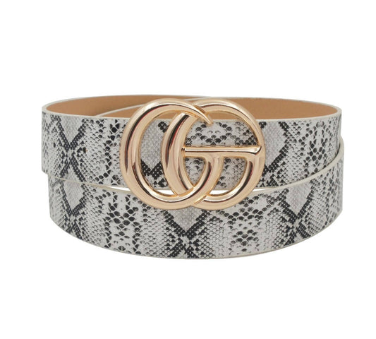 CG Buckle Snake-Skin Belt - white